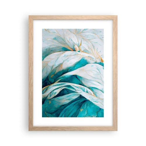 Póster en marco roble claro - Abstracción azul con motivos dorados - 30x40 cm