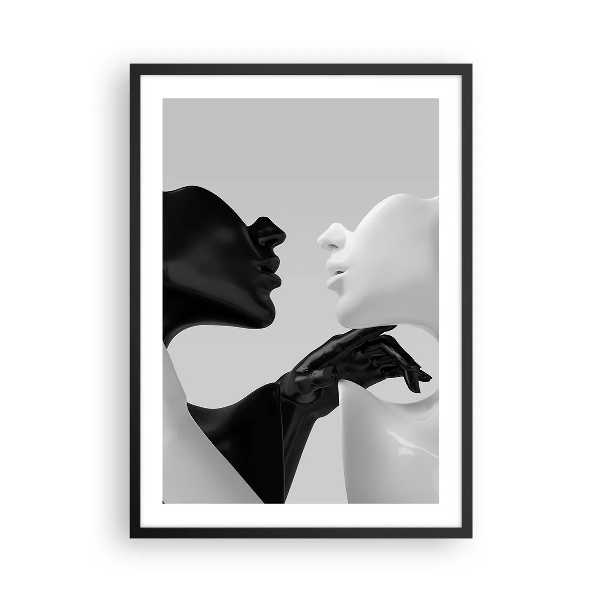 Póster en marco negro - Una composición en blanco y negro de dos caras en estrecho contacto. - 50x70cm - Atracción - deseo - Decoración de pared moderna para salón y dormitorio ARTTOR