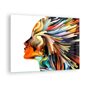 Cuadro sobre vidrio - Impresiones sobre Vidrio - Una explosión de color en forma de silueta humana. - 70x50cm - La explosión de la imaginación - Decoración de pared moderna para salón y dormitorio ARTTOR