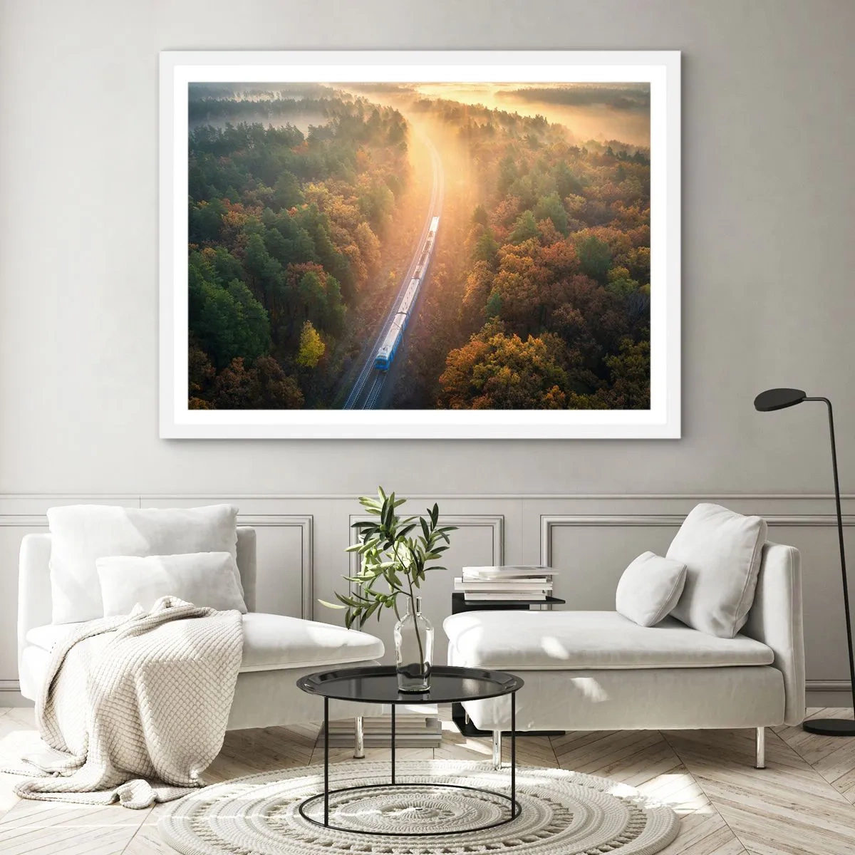 Póster en marco blanco - Un viaje otoñal - 100x70 cm