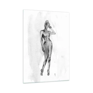 Cuadro sobre vidrio - Impresiones sobre Vidrio - Silueta de una mujer en tonos grises sobre un fondo blanco. - 50x70cm - Un estudio sobre el ideal de feminidad - Decoración de pared moderna para salón y dormitorio ARTTOR