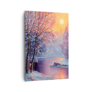 Cuadro sobre lienzo - Impresión de Imagen - Paisaje invernal con río y árboles al amanecer. - 70x100cm - Colores del invierno - Decoración de pared moderna para salón y dormitorio ARTTOR