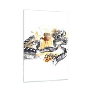 Cuadro sobre vidrio - Impresiones sobre Vidrio - El simbolismo del cine con una tira de película en una acuarela artística - 80x120cm - En el país de los sueños - Decoración de pared moderna para salón y dormitorio ARTTOR