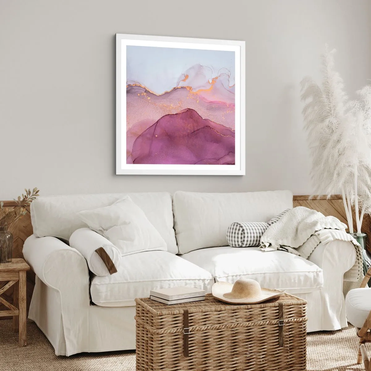 Póster en marco blanco - Olas de lila y púrpura - 40x40 cm