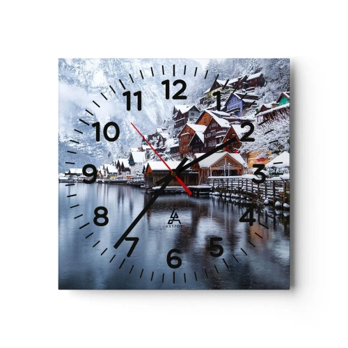 Reloj de pared - Reloj de vidrio - En un decorado de invierno - 30x30 cm