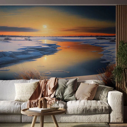 Fotomural Premium Sand - Atardecer de invierno - Invierno, Río, Paisaje - 400x280 cm