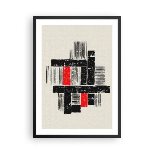 Póster en marco negro - Abstracción geométrica en negro, rojo y beige. - 50x70cm - Rojo y negro - Decoración de pared moderna para salón y dormitorio ARTTOR