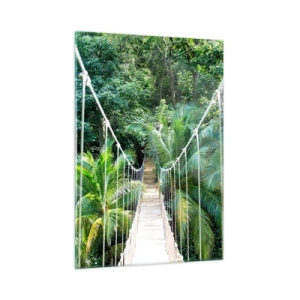 Cuadro sobre vidrio - Impresiones sobre Vidrio - Puente colgante en un bosque tropical - 50x70cm - ¡Bienvenido a la selva! - Decoración de pared moderna para salón y dormitorio ARTTOR