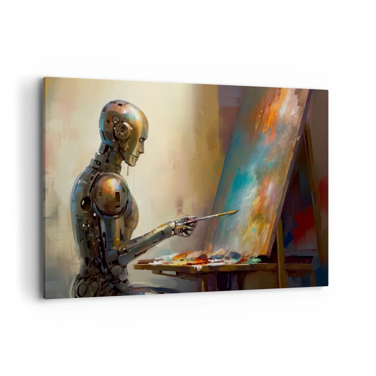 Cuadro sobre lienzo - Impresión de Imagen - Un robot pintando sobre un lienzo con un estilo artístico. - 120x80cm - Arte del futuro - Decoración de pared moderna para salón y dormitorio ARTTOR