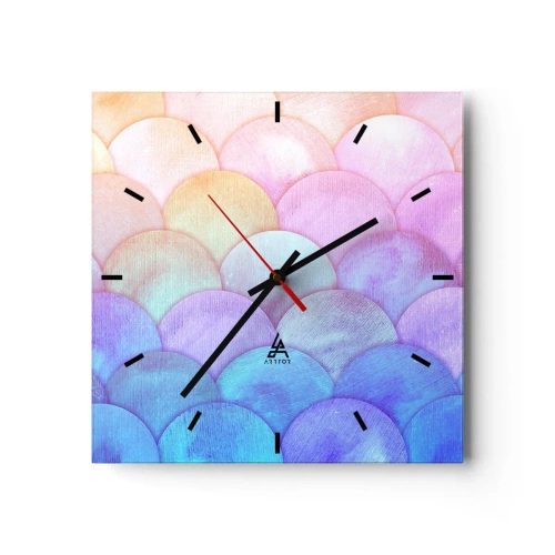 Reloj de pared - Reloj de vidrio - Escamas abstractas en tonos pastel - 30x30cm - Concha de perla - Decoración de pared moderna para salón y dormitorio ARTTOR