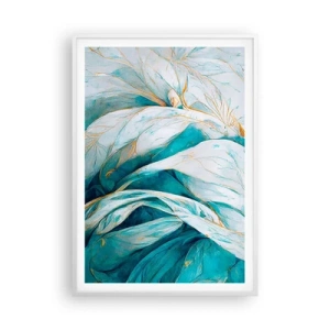 Póster en marco blanco - Abstracción azul con motivos dorados - 70x100 cm