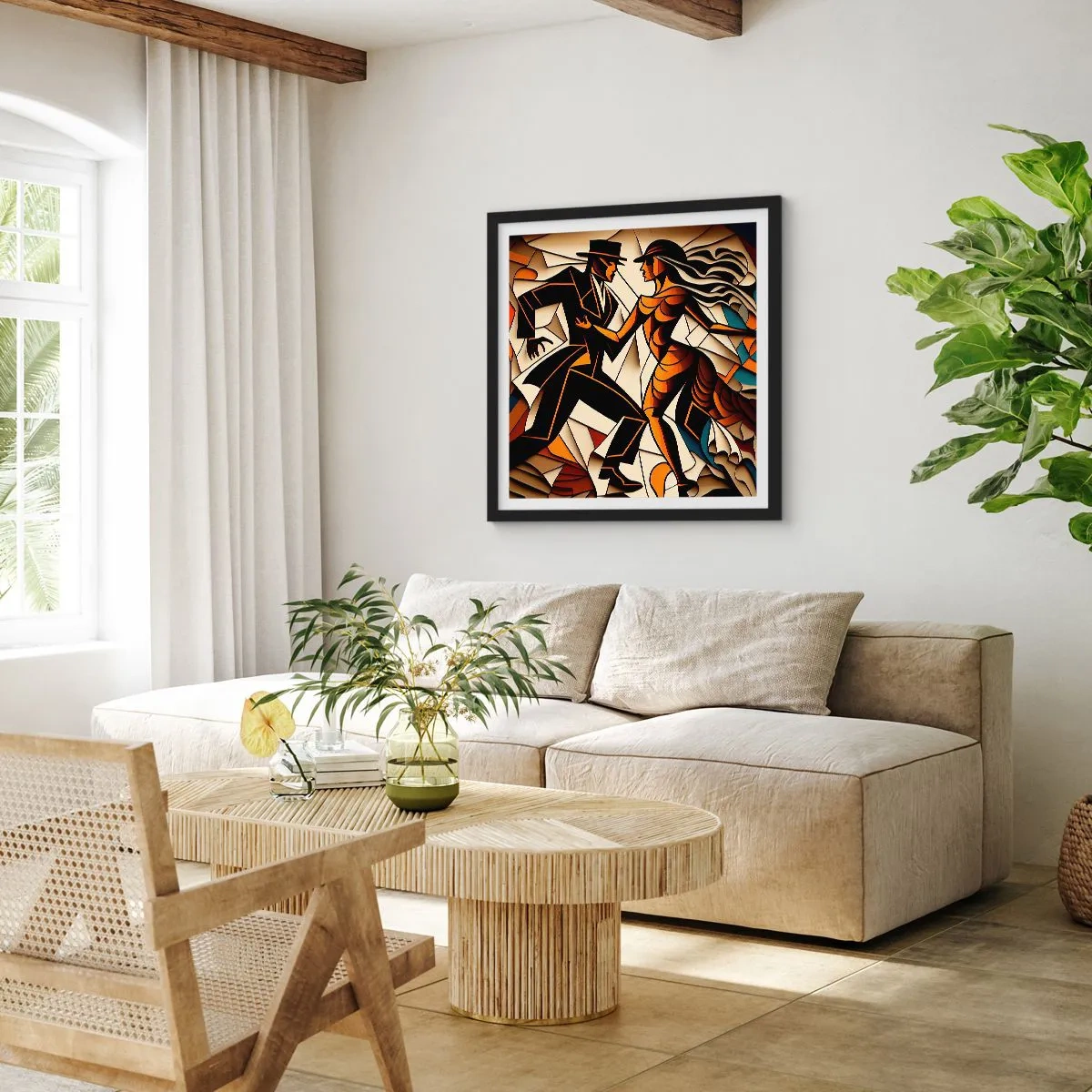 Póster en marco negro - Danza de pasión - 40x40 cm