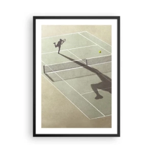 Póster en marco negro - Un jugador de tenis sirviendo en la cancha - 50x70cm - Véncete a ti mismo - Decoración de pared moderna para salón y dormitorio ARTTOR