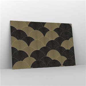 Cuadro sobre vidrio - Impresiones sobre Vidrio - Semicírculos dorados en un patrón japonés regular - 120x80cm - Multiplicación de la unidad - Decoración de pared moderna para salón y dormitorio ARTTOR