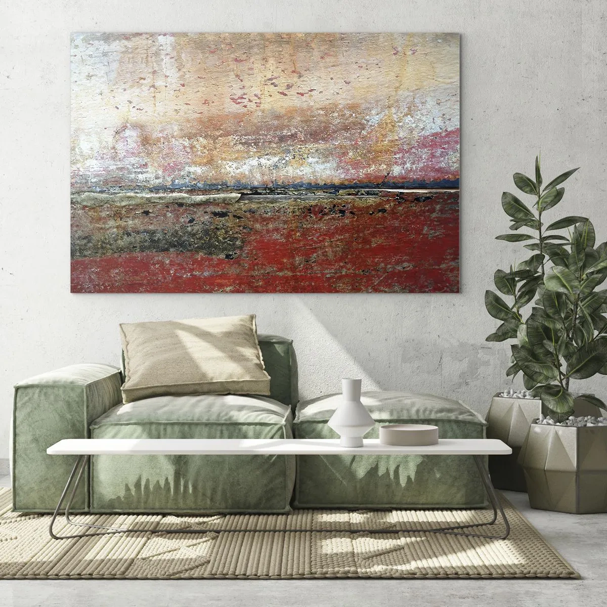 Cuadro sobre vidrio - Impresiones sobre Vidrio - Textura abstracta en tonos rojos y ocres. - 100x70cm - Tal vez sea el mar - Decoración de pared moderna para salón y dormitorio ARTTOR