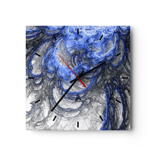 Reloj de pared - Reloj de vidrio - Ondas abstractas en tonos azules y grises - 30x30cm - El nacimiento de una ola - Decoración de pared moderna para salón y dormitorio ARTTOR