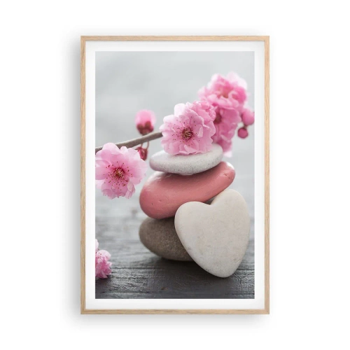 Póster en marco roble claro - Felicidad con la flor del cerezo - 61x91 cm