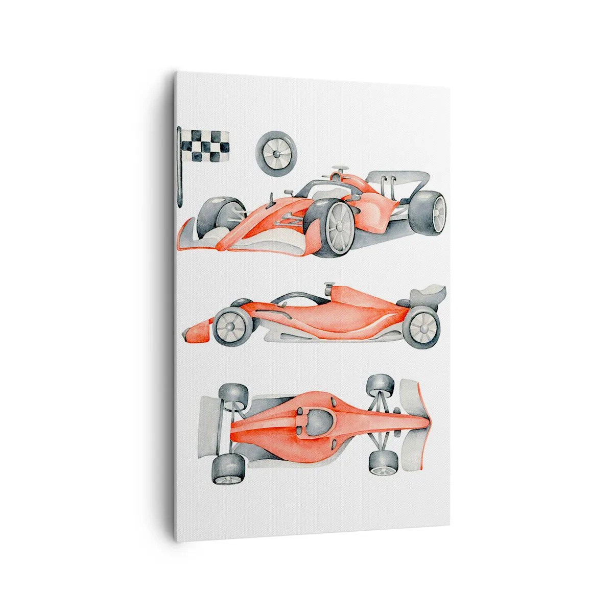 Cuadro sobre lienzo - Impresión de Imagen - Un coche de carreras rojo con una bandera a cuadros. - 80x120cm - Para alcanzar un sueño - Decoración de pared moderna para salón y dormitorio ARTTOR