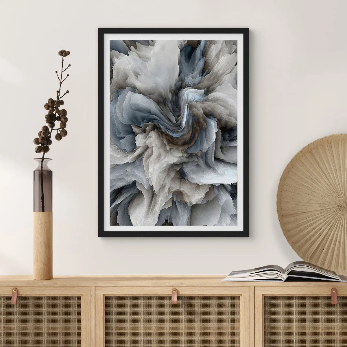 Póster en marco negro - Piedra y flor - 61x91 cm