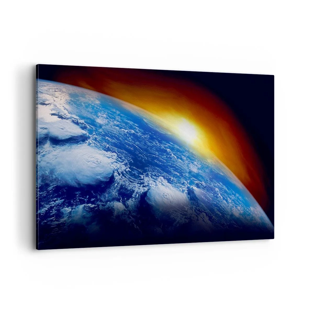 Cuadro sobre lienzo - Impresión de Imagen - Vista de la Tierra desde el espacio al atardecer - 100x70cm - Amanecer en un planeta azul - Decoración de pared moderna para salón y dormitorio ARTTOR