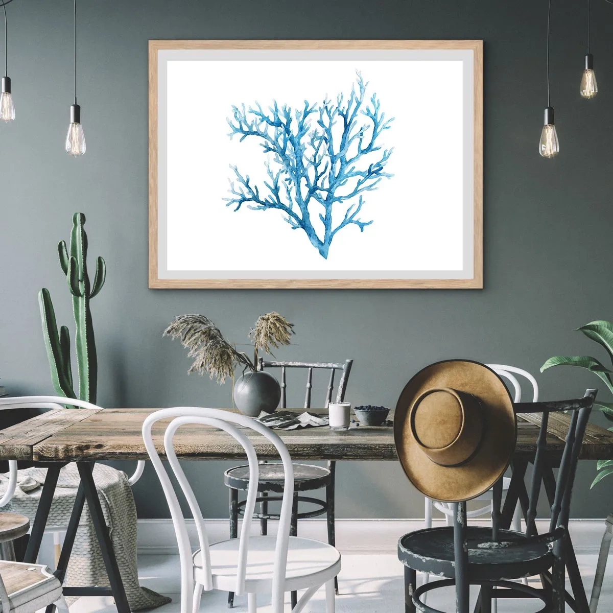 Póster en marco roble claro - Filigrana marina - 100x70 cm