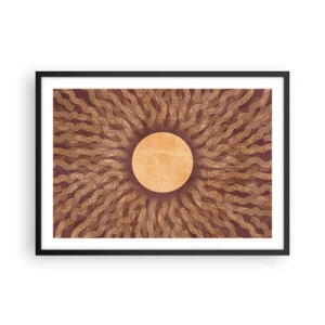 Póster en marco negro - Patrón soleado con rayos sobre un fondo en tonos marrones. - 70x50cm - Icono del sol - Decoración de pared moderna para salón y dormitorio ARTTOR