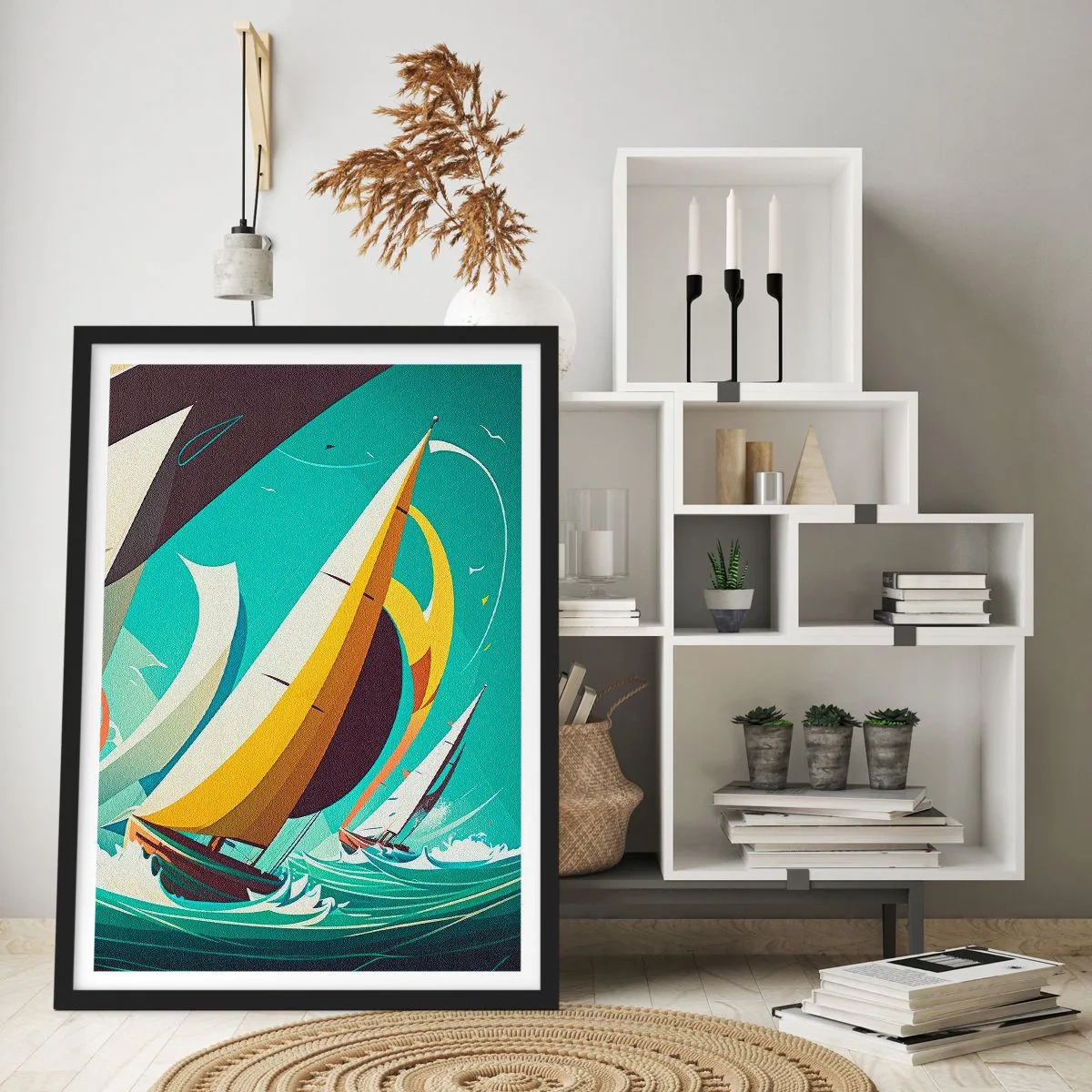 Póster en marco negro - Regata de vela abstracta en un mar tempestuoso - 50x70cm - Afrontar los elementos - Decoración de pared moderna para salón y dormitorio ARTTOR