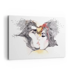 Cuadro sobre lienzo - Impresión de Imagen - Retrato artístico de una pareja con motivos abstractos en el cabello. - 120x80cm - El mundo no importa - Decoración de pared moderna para salón y dormitorio ARTTOR