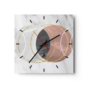 Reloj de pared - Reloj de vidrio - Composición geométrica abstracta con círculos y detalles metálicos. - 30x30cm - Música de las esferas - Decoración de pared moderna para salón y dormitorio ARTTOR