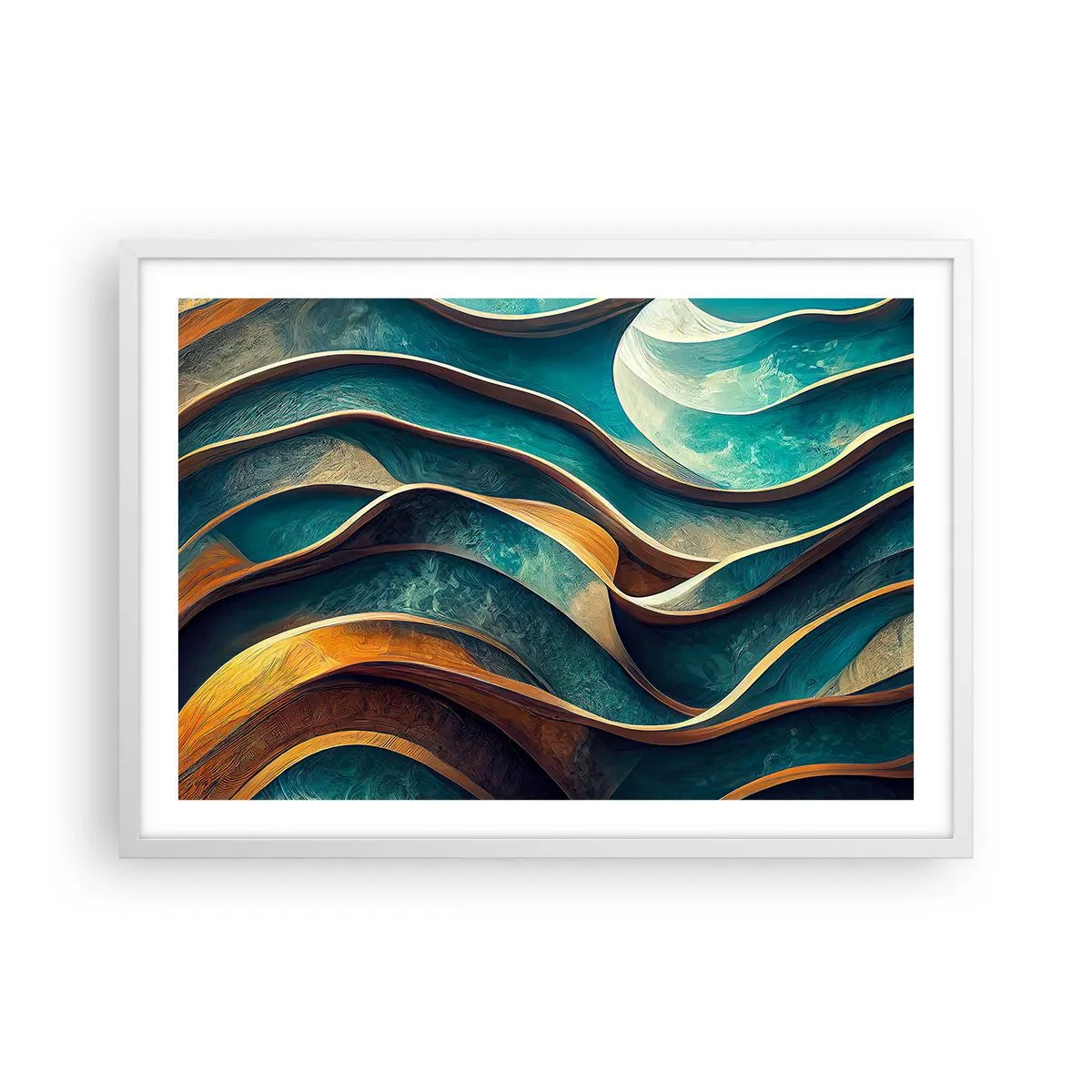 Póster en marco blanco - Meandros de azul - 70x50 cm