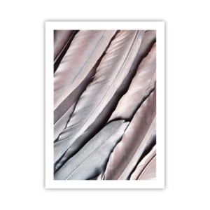 Póster - Primer plano de delicadas plumas de color pastel. - 50x70cm - En rosa plateado - Decoración de pared moderna para salón y dormitorio ARTTOR