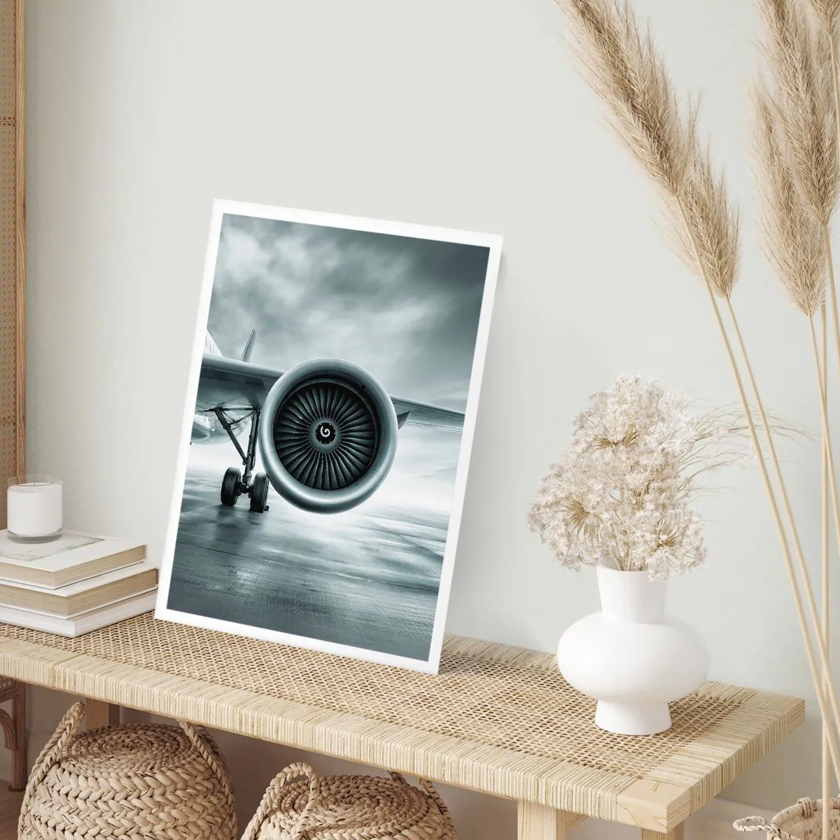 Póster - Un motor a reacción de avión en tonos monocromáticos. - 50x70cm - Hay poder - Decoración de pared moderna para salón y dormitorio ARTTOR