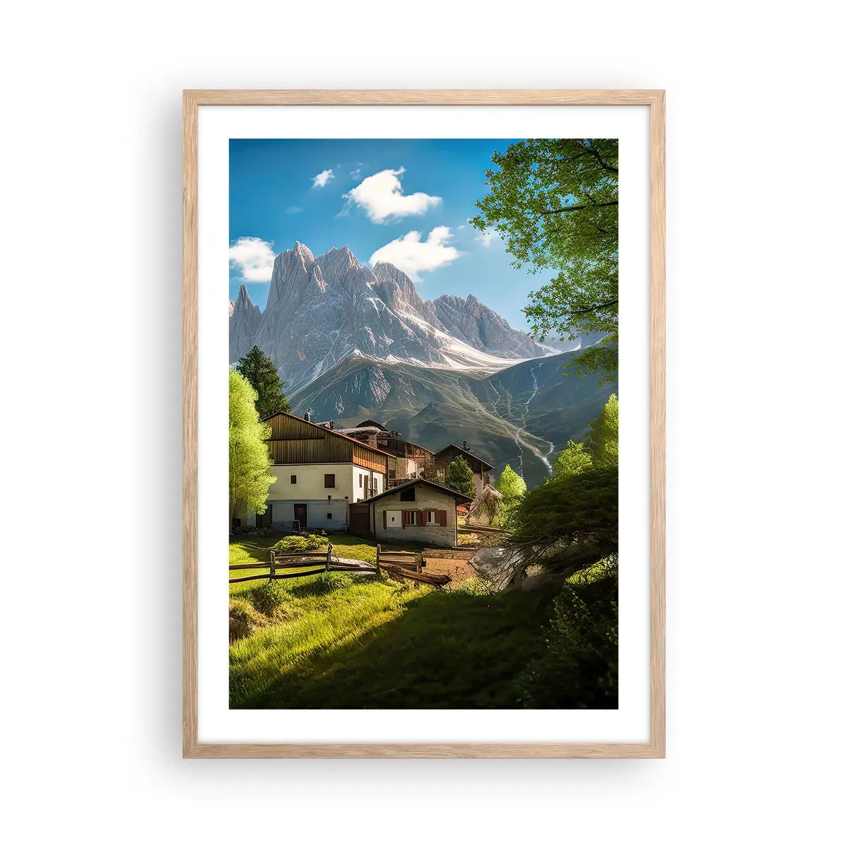 Póster en marco roble claro - Idilio alpino - 50x70 cm
