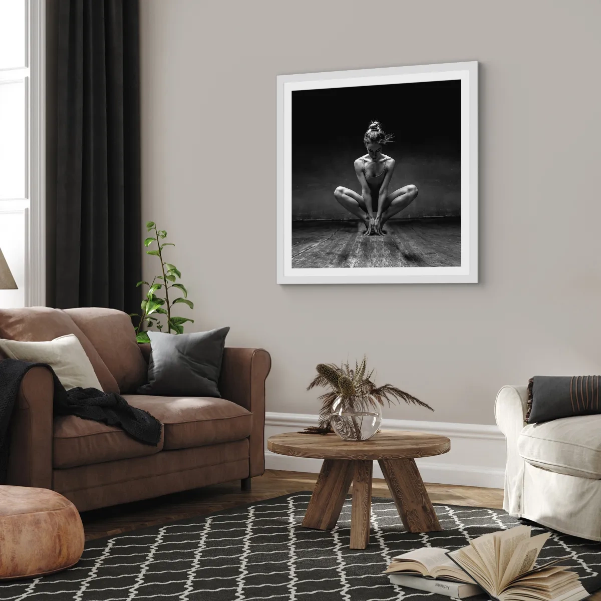 Póster en marco blanco - Concentración de energía del baile - 50x50 cm