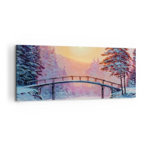 Cuadro sobre lienzo - Impresión de Imagen - Paisaje invernal con un puente iluminado por el atardecer. - 120x50cm - Las cuatro estaciones: el invierno - Decoración de pared moderna para salón y dormitorio ARTTOR