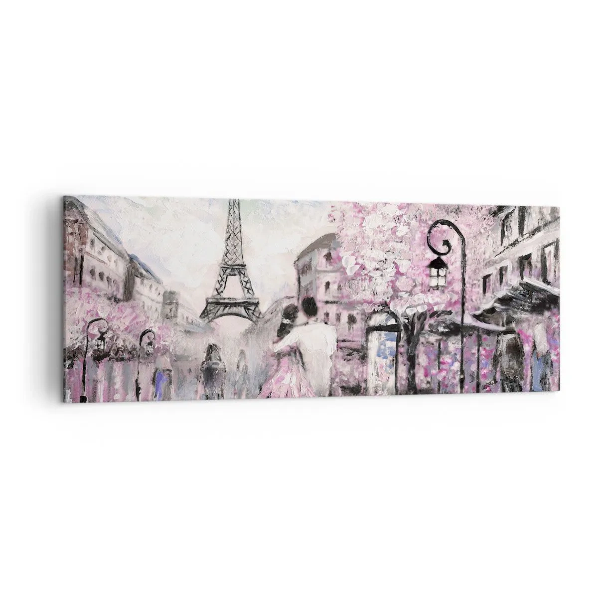 Cuadro sobre lienzo - Impresión de Imagen - Un paseo romántico por París junto a la Torre Eiffel - 140x50cm - La ciudad del amor - Decoración de pared moderna para salón y dormitorio ARTTOR