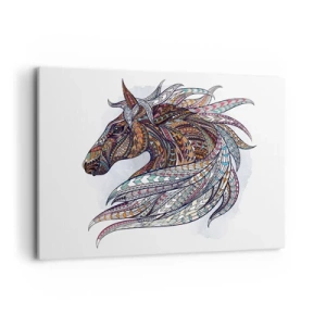Cuadro sobre lienzo - Impresión de Imagen - Un caballo geométrico con una crin colorida y detallada. - 100x70cm - El corcel de un guerrero celta - Decoración de pared moderna para salón y dormitorio ARTTOR