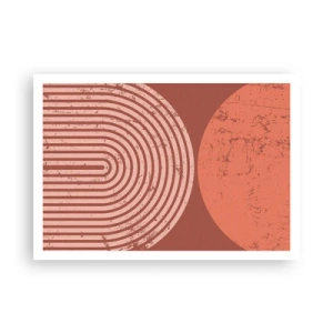 Póster - Patrones geométricos en tonos terracota sobre un fondo vintage. - 100x70cm - Estrecha relación - Decoración de pared moderna para salón y dormitorio ARTTOR