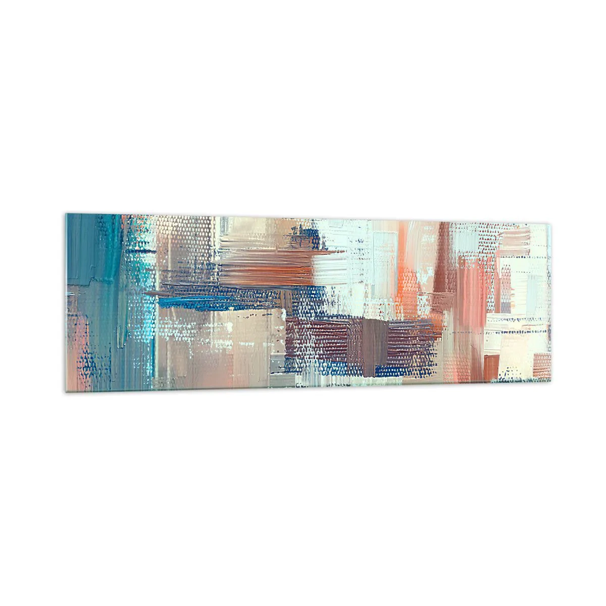 Cuadro sobre vidrio - Impresiones sobre Vidrio - Composición abstracta en tonos azules y beige. - 160x50cm - Alcanzando la luz - Decoración de pared moderna para salón y dormitorio ARTTOR