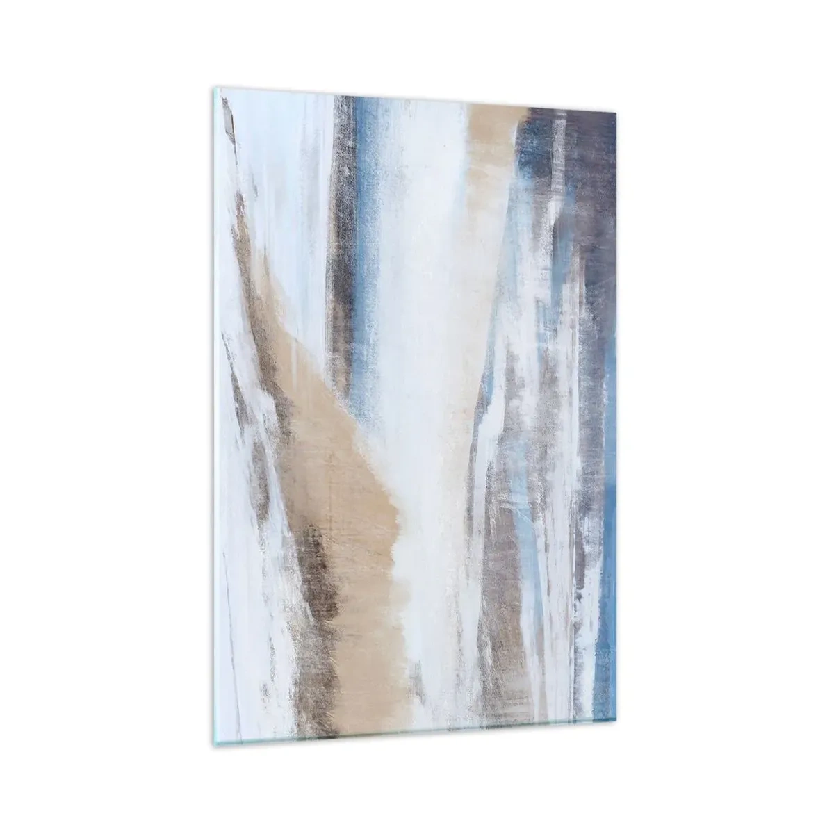 Cuadro sobre vidrio - Impresiones sobre Vidrio - Paisaje invernal abstracto en tonos blancos y azules. - 80x120cm - Composición invernal - Decoración de pared moderna para salón y dormitorio ARTTOR