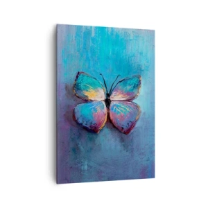 Cuadro sobre lienzo - Impresión de Imagen - Mariposa colorida sobre un fondo azul - 70x100cm - En todo su esplendor - Decoración de pared moderna para salón y dormitorio ARTTOR