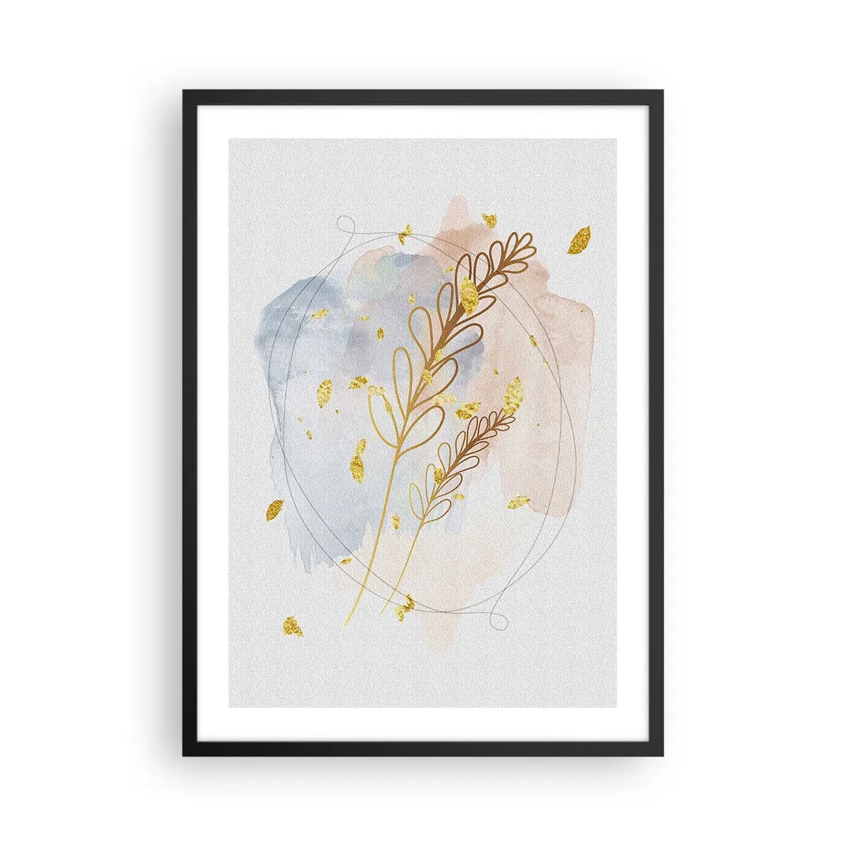 Póster en marco negro - Una delicada composición botánica con detalles dorados. - 50x70cm - Ráfaga dorada - Decoración de pared moderna para salón y dormitorio ARTTOR