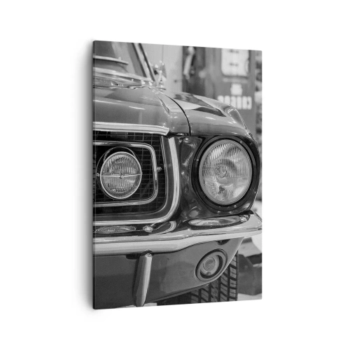 Cuadro sobre lienzo - Impresión de Imagen - Capó de coche clásico en blanco y negro - 50x70cm - Paseo rudo - Decoración de pared moderna para salón y dormitorio ARTTOR
