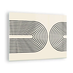 Cuadro sobre vidrio - Impresiones sobre Vidrio - Una pintura abstracta en blanco y negro que representa líneas en forma de arco. - 70x50cm - Próximamente... - Decoración de pared moderna para salón y dormitorio ARTTOR