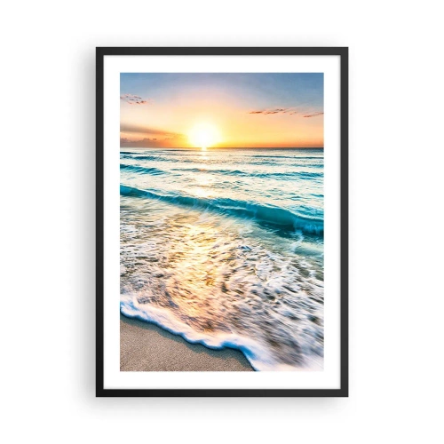 Póster en marco negro - Puesta de sol sobre un mar tranquilo con olas - 50x70cm - Un espectáculo digno de ver - Decoración de pared moderna para salón y dormitorio ARTTOR