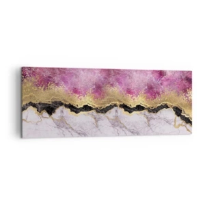 Cuadro sobre lienzo - Impresión de Imagen - Mármol abstracto en tonos rosa con acentos dorados. - 140x50cm - En la frontera - Decoración de pared moderna para salón y dormitorio ARTTOR