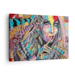 Cuadro sobre lienzo - Impresión de Imagen - Rostro femenino colorido en estilo artístico. - 70x50cm - Silencio hasta que entiendas - Decoración de pared moderna para salón y dormitorio ARTTOR