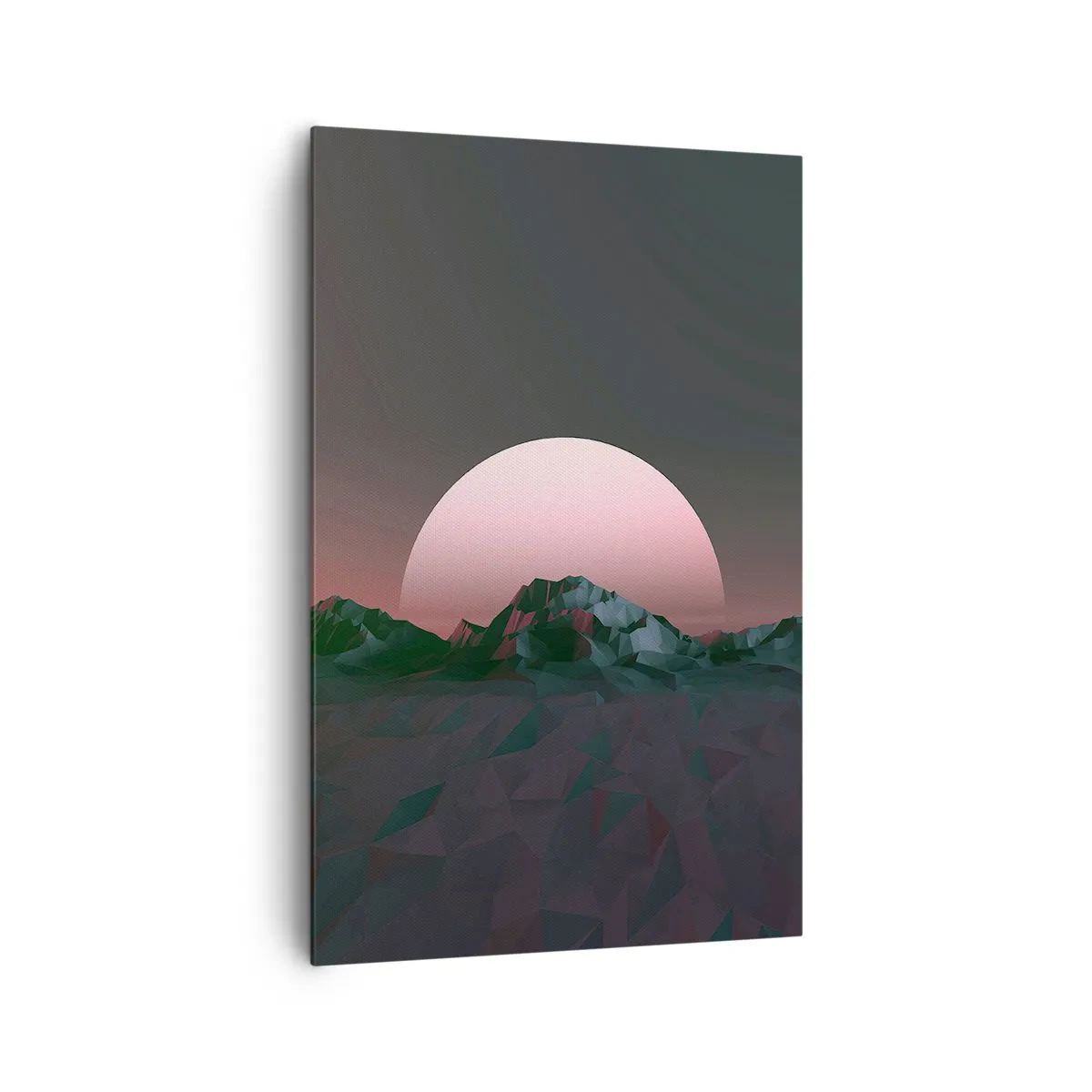 Cuadro sobre lienzo - Impresión de Imagen - Montañas geométricas con el sol poniente al fondo - 80x120cm - En una galaxia muy muy lejana - Decoración de pared moderna para salón y dormitorio ARTTOR