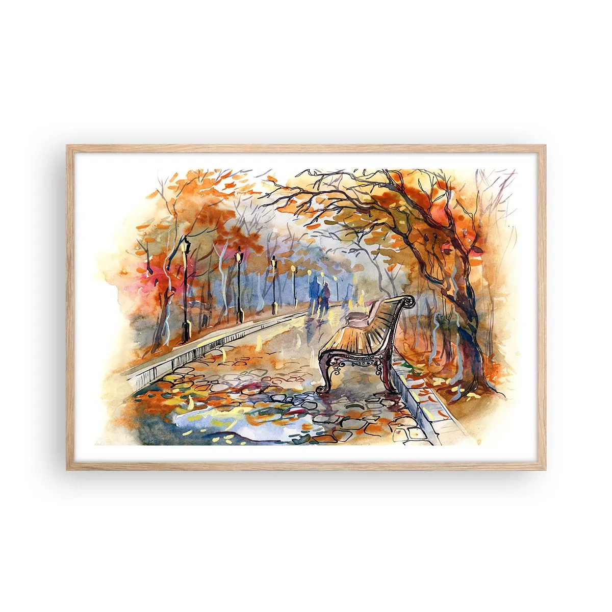 Póster en marco roble claro - Caminemos juntos hacia el otoño - 91x61 cm