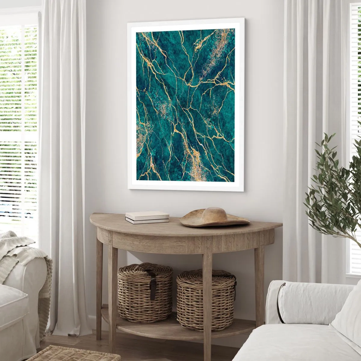 Póster en marco blanco - Riachuelos de oro - 70x100 cm